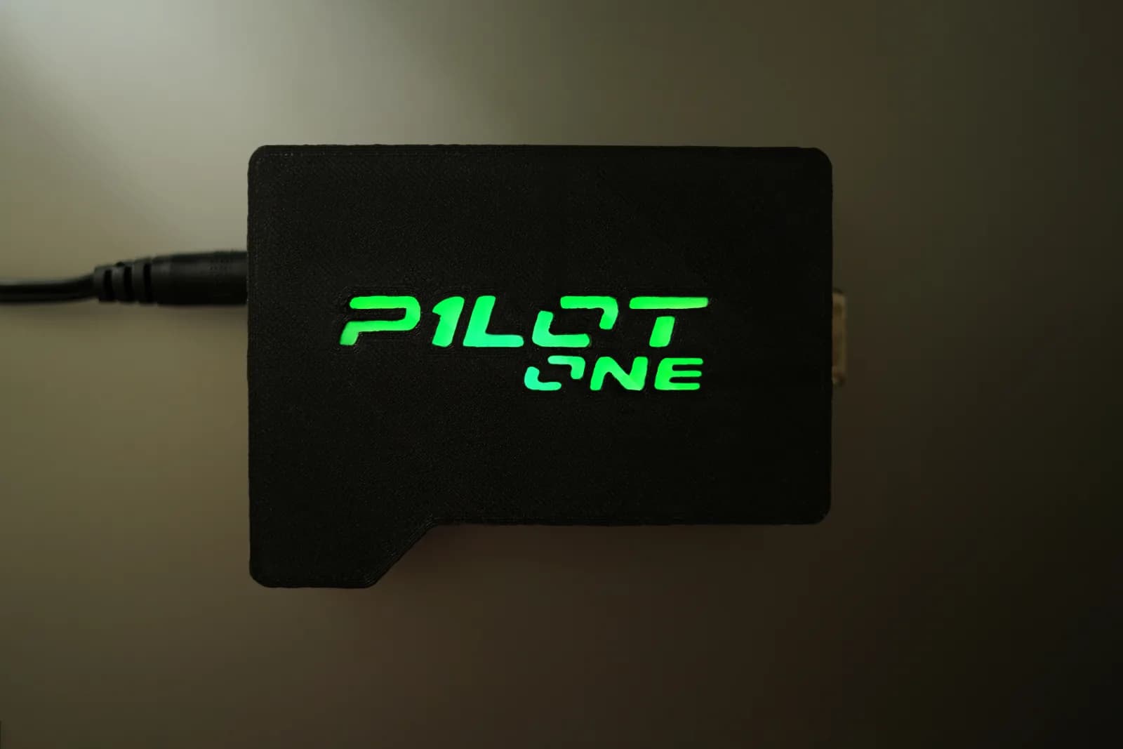 P1LOT One, powered up, its logo lit